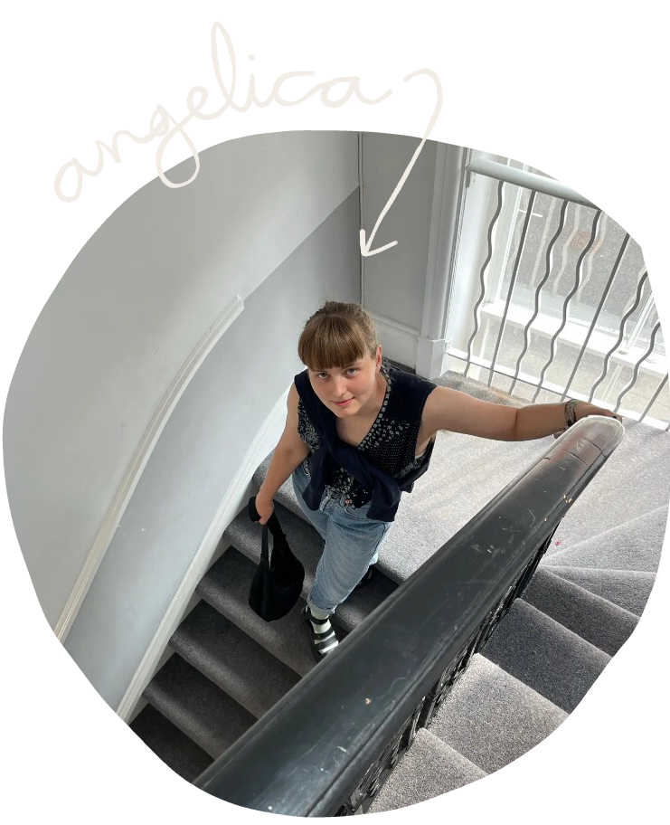 Angelica on stairs